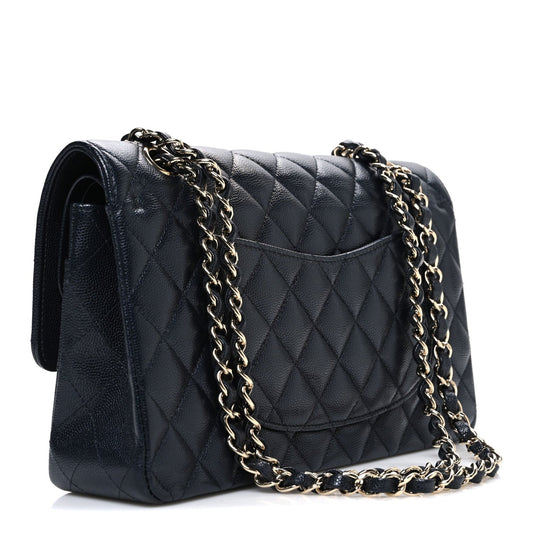 Caviar Quilted Medium Double Flap Navy