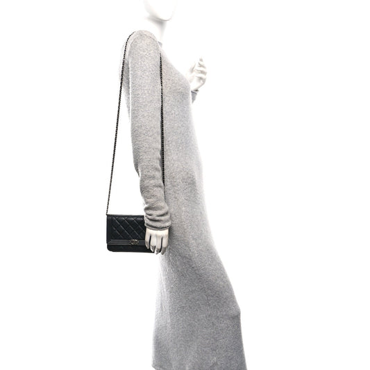 Lambskin Quilted Boy Wallet On Chain WOC Black