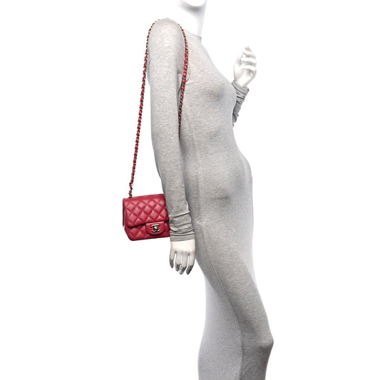 Lambskin Quilted Mini Square Flap Dark Pink
