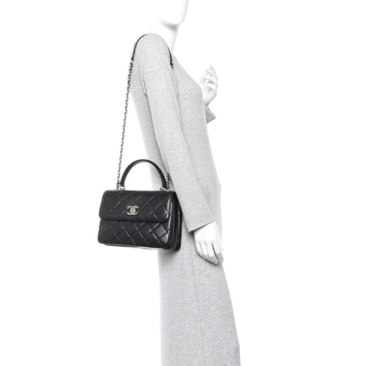 Lambskin Quilted Small Trendy CC Dual Handle Flap Bag Black