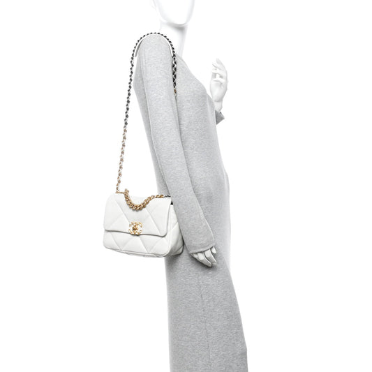 Goatskin Quilted Medium Chanel 19 Flap White