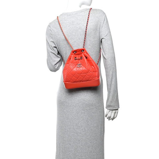 Aged Calfskin Quilted Small Gabrielle Backpack Orange