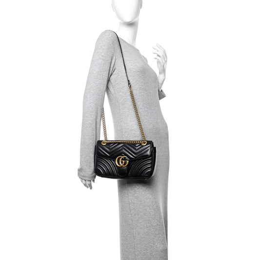 Calfskin Matelasse Small GG Marmont Shoulder Bag Black