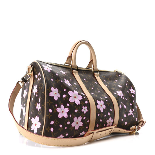 LV X TM Monogram Cherry Blossom Keepall Bandouliere 45 Sakura Brown