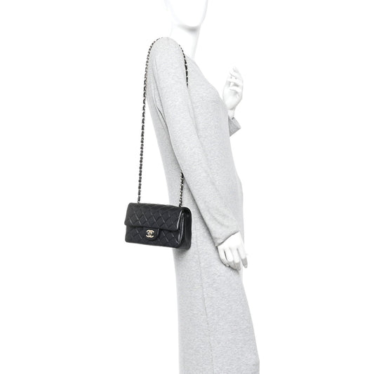 Lambskin Quilted Mini Rectangular Flap Black
