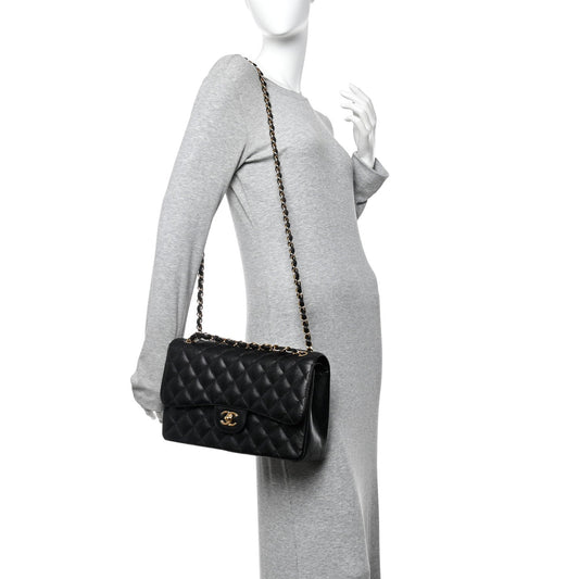Caviar Quilted Jumbo Double Flap Black