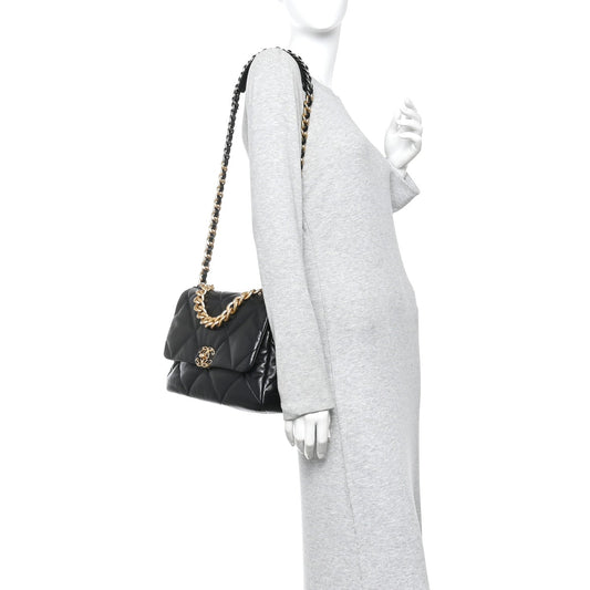 Lambskin Quilted Large Chanel 19 Flap Black
