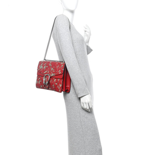 GG Supreme Monogram Arabesque Medium Dionysus Shoulder Bag Hibiscus Red