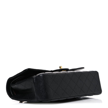Caviar Quilted Medium Double Flap Black