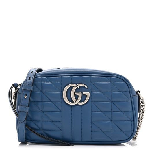 Calfskin Matelasse Aria Small GG Marmont Chain Shoulder Bag Clear Blue