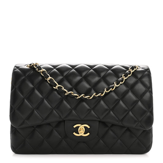 Lambskin Quilted Jumbo Double Flap Black
