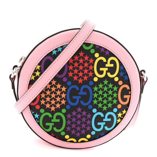 GG Supreme Monogram Psychedelic Round Shoulder Bag Black Multicolor Sugar Pink
