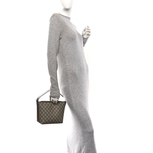 GG Supreme Monogram Textured Calfskin Web Super Mini Ophidia Shoulder Bag Beige Ebony New Acero