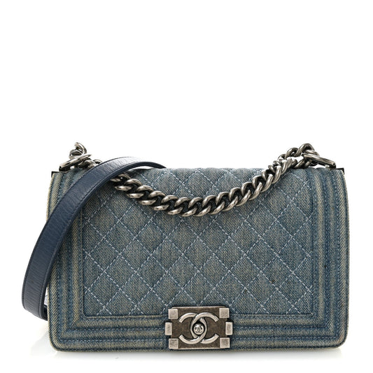 Denim Quilted Medium Boy Flap Blue