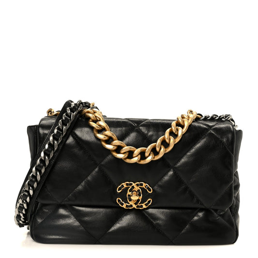 Goatskin Quilted Large Chanel 19 Flap Black