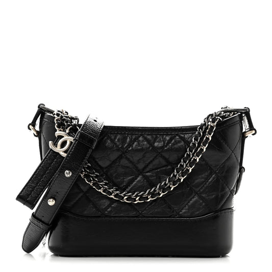 Aged Calfskin Quilted Small Gabrielle Hobo Black