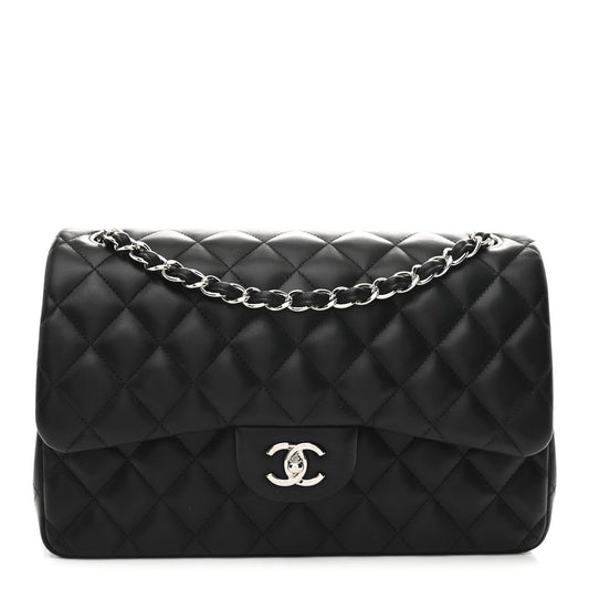 Lambskin Quilted Jumbo Double Flap Black