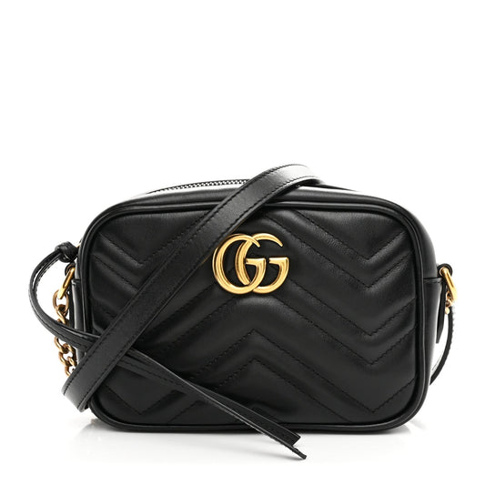 Calfskin Matelasse Mini GG Marmont Chain Shoulder Bag Black