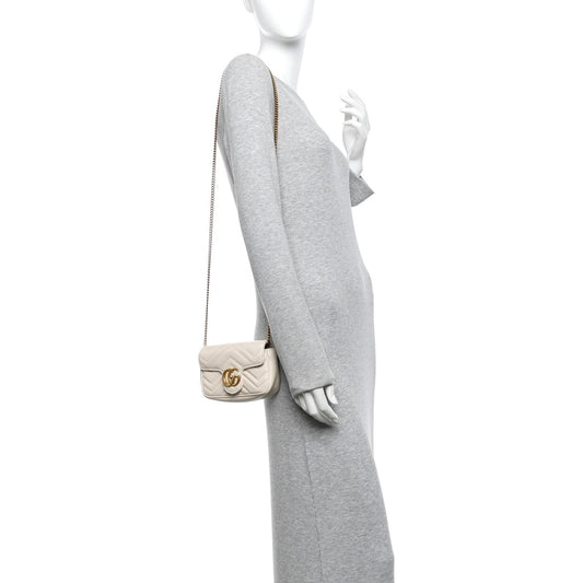 Calfskin Matelasse Super Mini GG Marmont Shoulder Bag White