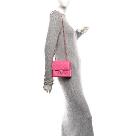 Goatskin Quilted Mini Square Flap Pink