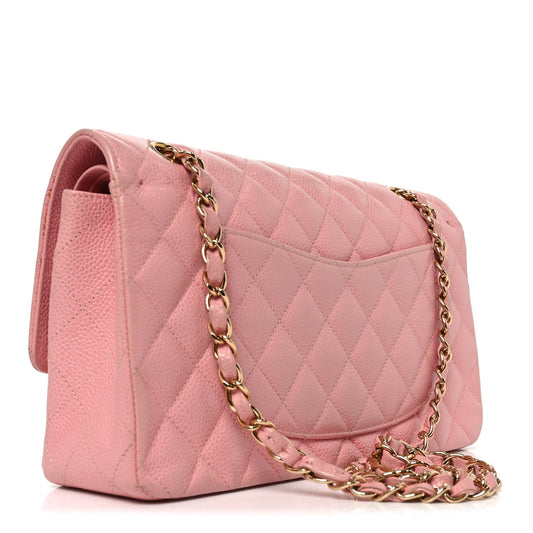 Caviar Quilted Medium Double Flap Pink