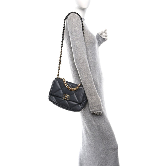 Lambskin Quilted Medium Chanel 19 Flap Dark Grey