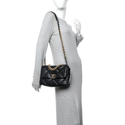Shiny Goatskin Quilted Medium Chanel 19 Flap Black