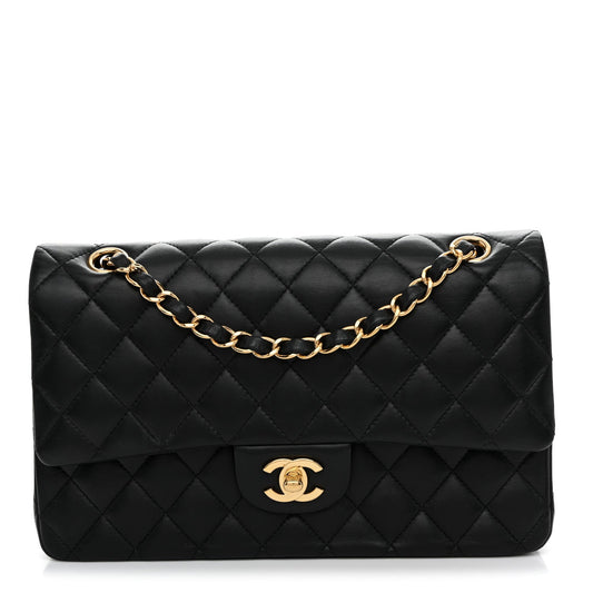 Lambskin Quilted Medium Double Flap Black