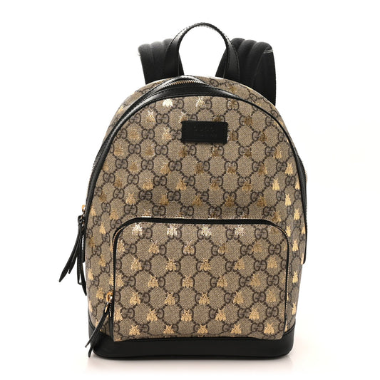 GG Supreme Monogram Bees Print Small Day Backpack Beige Oro Black