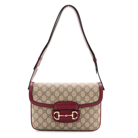 GG Supreme Monogram Horsebit 1955 Soft Small Shoulder Bag Beige Ebony Rosso Ancora