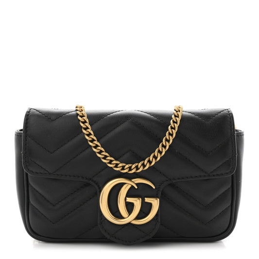 Calfskin Matelasse Super Mini GG Marmont Shoulder Bag Black