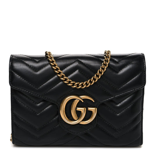 Calfskin Matelasse GG Marmont Chain Wallet Black