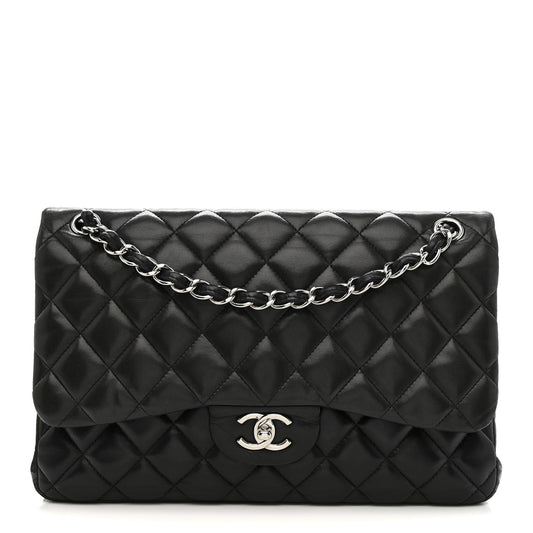 Lambskin Quilted Jumbo Double Flap Black