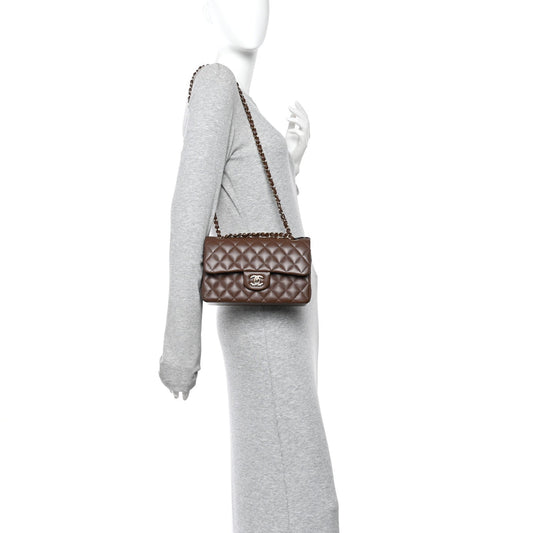 Lambskin Quilted Small Double Flap Brown