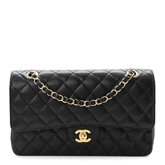 Caviar Quilted Medium Double Flap Black