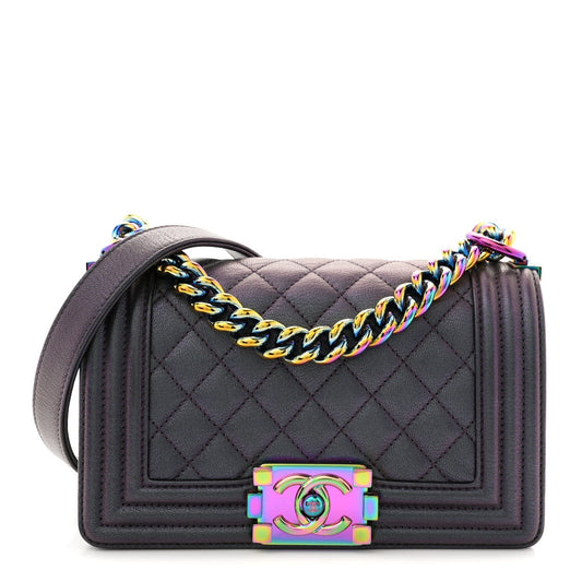 Iridescent Goatskin Quilted Small Boy Flap Purple