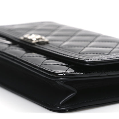 Patent Calfskin Quilted Boy Wallet On Chain WOC Black
