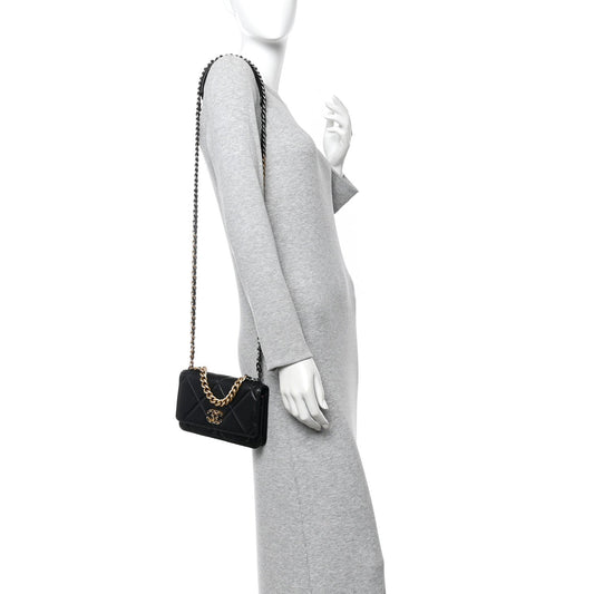 Lambskin Quilted Chanel 19 Wallet On Chain WOC Black