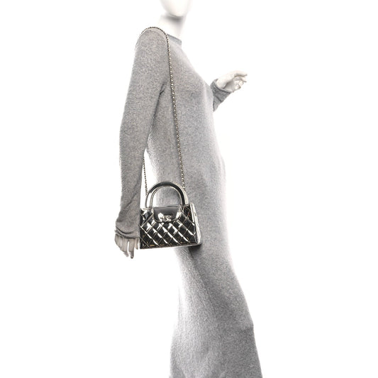 Mirror Calfskin Metallic Calfskin Quilted Nano Kelly Shopper Silvery