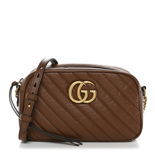 Glazed Calfskin Matelasse Diagonal Small GG Marmont Chain Shoulder Bag Cuir