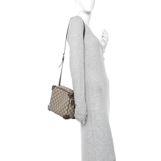 GG Supreme Monogram Textured Calfskin Square Messenger Bag Beige Ebony New Acero