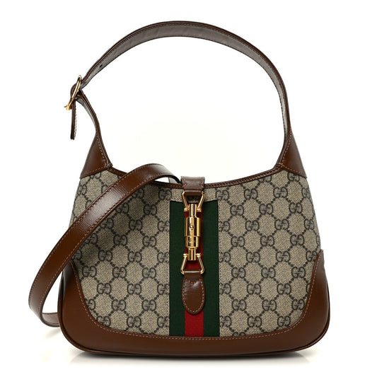 GG Supreme Monogram Azalea Calfskin Web Small Jackie 1961 Hobo Beige Ebony Brown Sugar