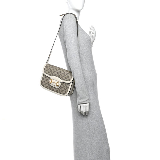 GG Supreme Monogram Horsebit 1955 Shoulder Bag Beige Mystic White