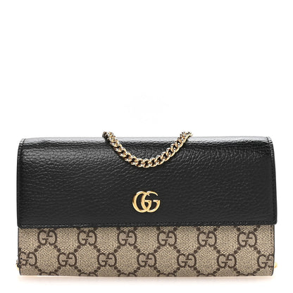 Dollar Calfskin GG Supreme Monogram Petite GG Marmont Wallet Chain Bag Black Beige Ebony