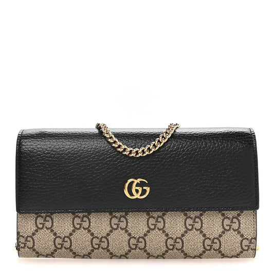 Dollar Calfskin GG Supreme Monogram Petite GG Marmont Wallet Chain Bag Black Beige Ebony