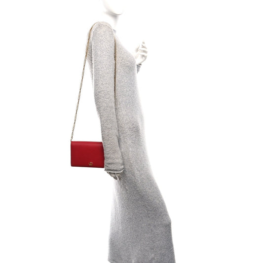 Dollar Calfskin Mini GG Marmont Chain Wallet Hibiscus Red