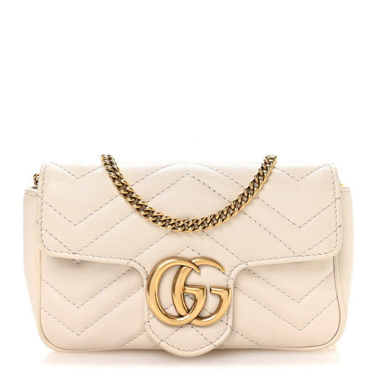 Calfskin Matelasse Super Mini GG Marmont Shoulder Bag White