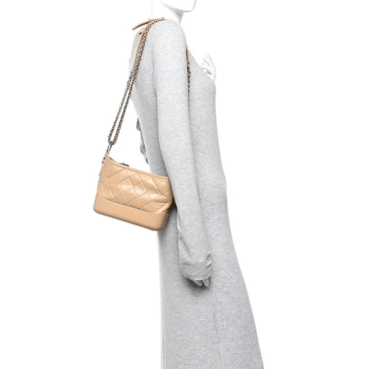 Aged Calfskin Quilted Small Gabrielle Hobo Beige
