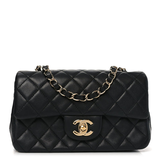 Lambskin Quilted Mini Rectangular Flap Black