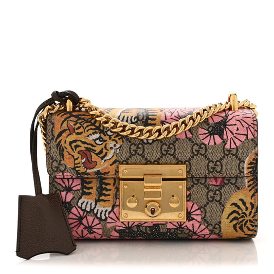GG Supreme Monogram Bengal Small Padlock Shoulder Bag Beige Pink